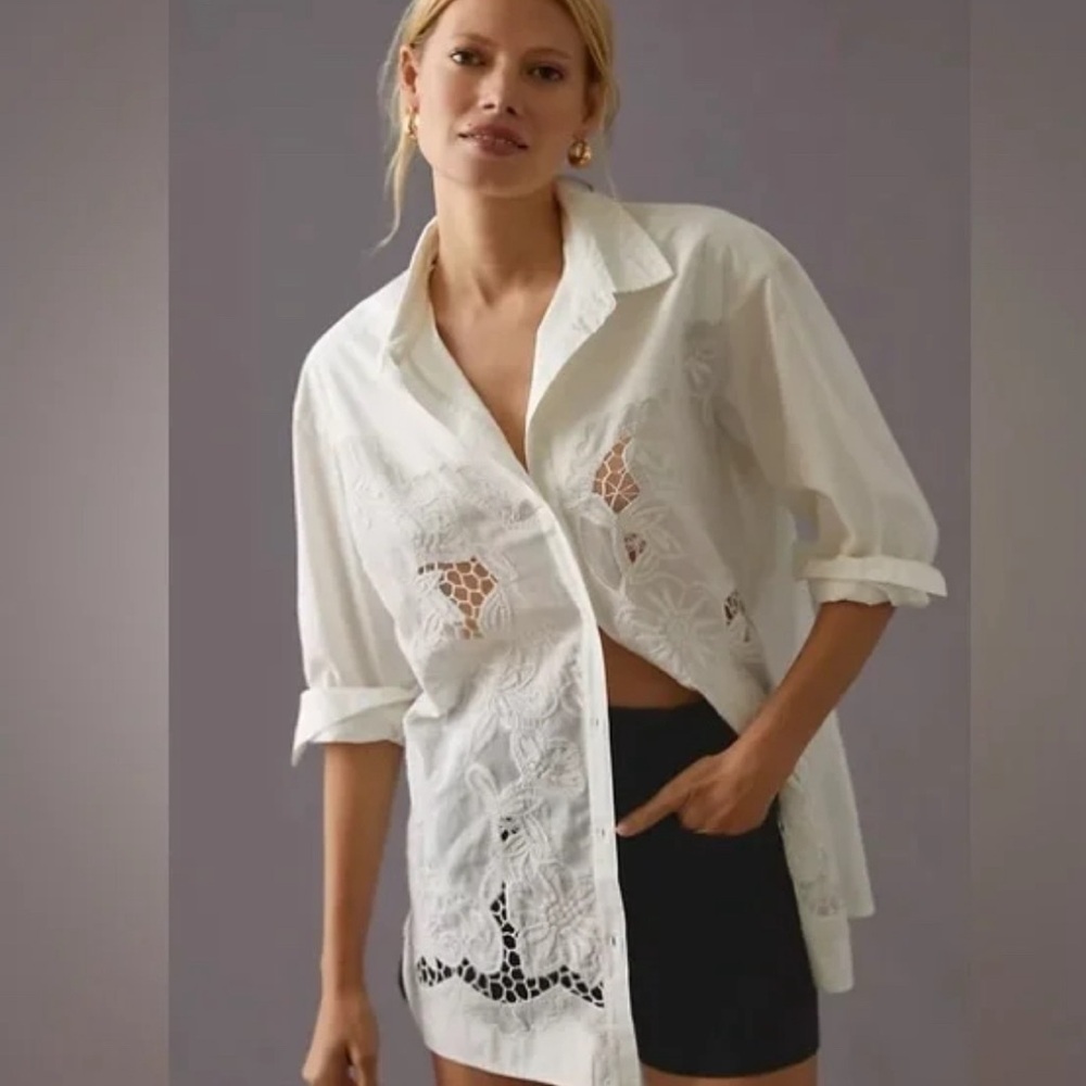 ANTHROPOLOGIE Maeve Oversized Lace Button Down Shirt